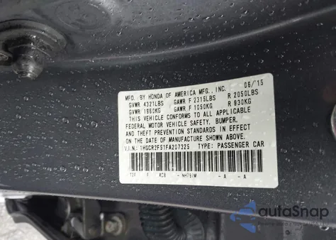 2015 Honda Accord Sport из США, поврежденный, VIN 1HGCR2F51FA207325